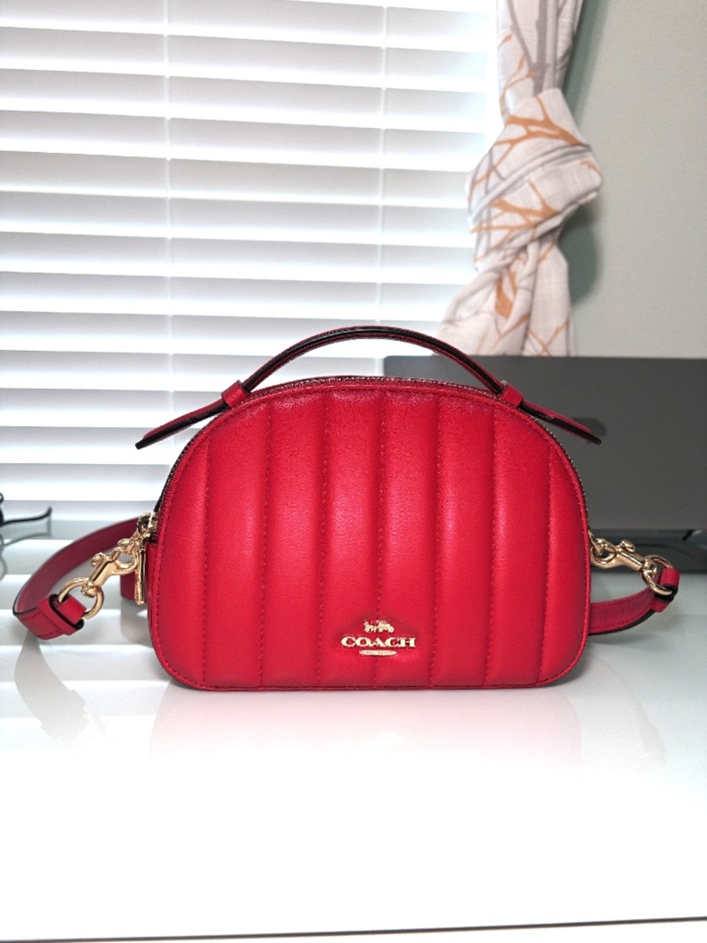 Coach Quilted Red Leather Dome Crossbody Bag